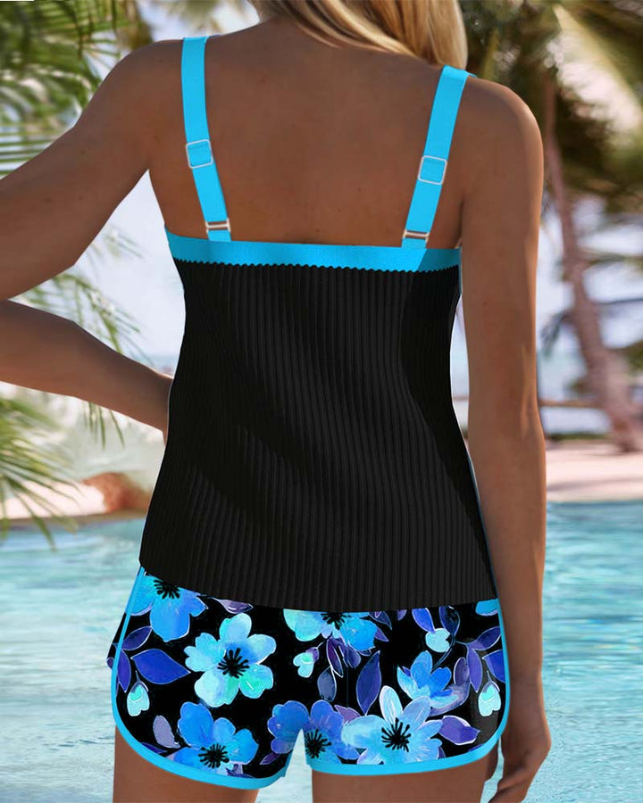 Sophie – Tankini noir avec fleurs et short de plage I Dernier jour 80% de réduction !