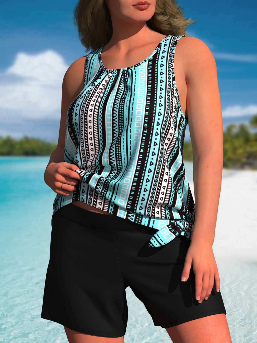 Tankini taille haute élégant avec imprimé tropical I Dernier jour 80% de réduction !