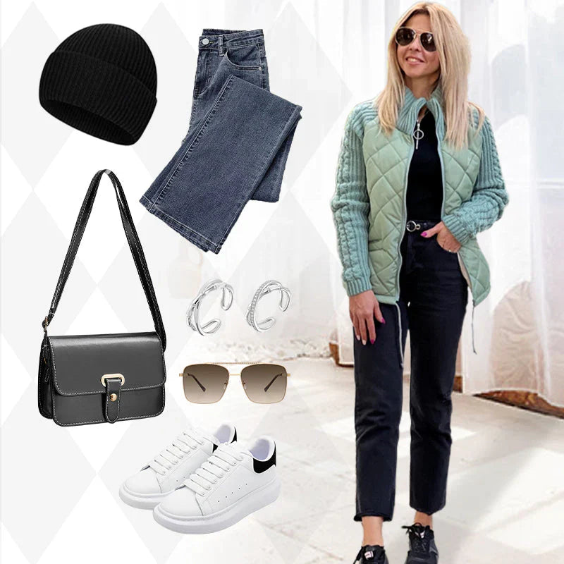 ⏳Offre à durée limitée : 50 % de réduction💥Veste matelassée patchwork tricotée pour femme